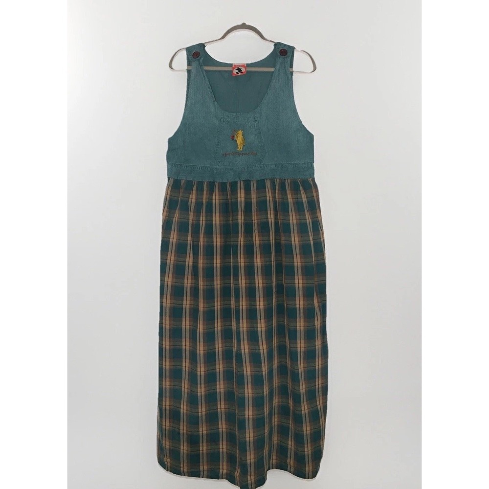 Vintage 90s Disney Store Winnie The Pooh Flannel Corduroy Girls Dress Size M Y2K